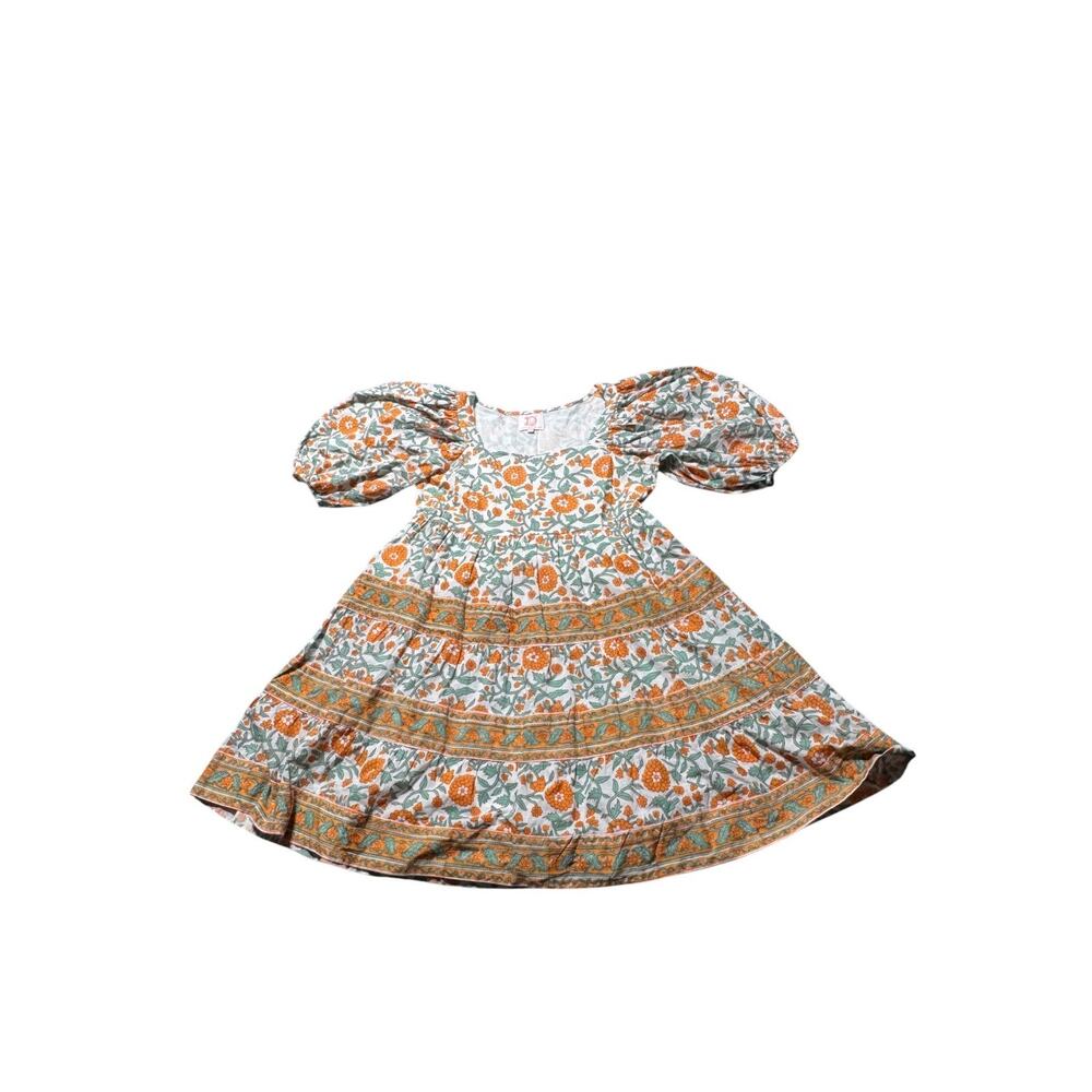 Victoria Dunn Mini Dress Womens S Ivory Orange Floral Puff Sleeve Classic Boho - Picture 4 of 12